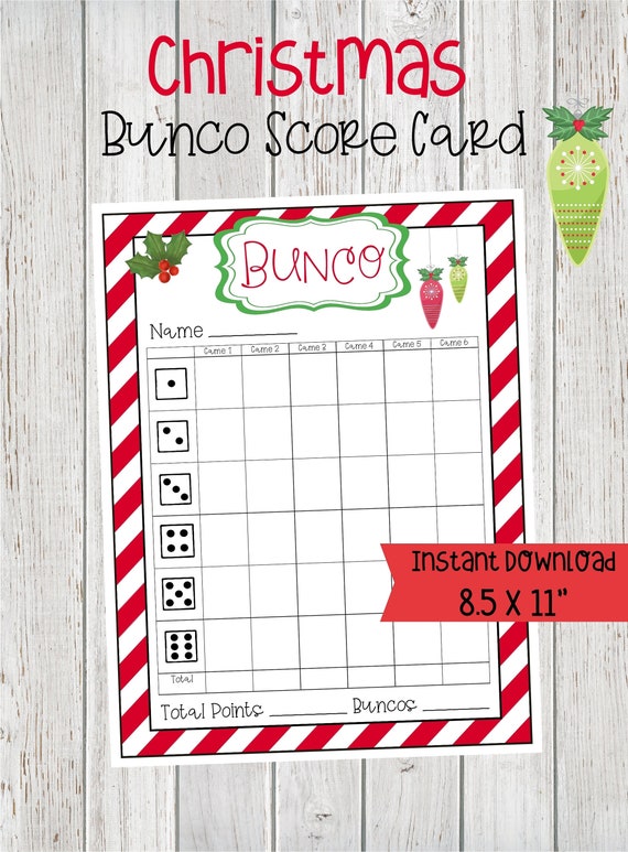 Christmas Bunco Score Card Bunco Worksheets for Christmas | Etsy