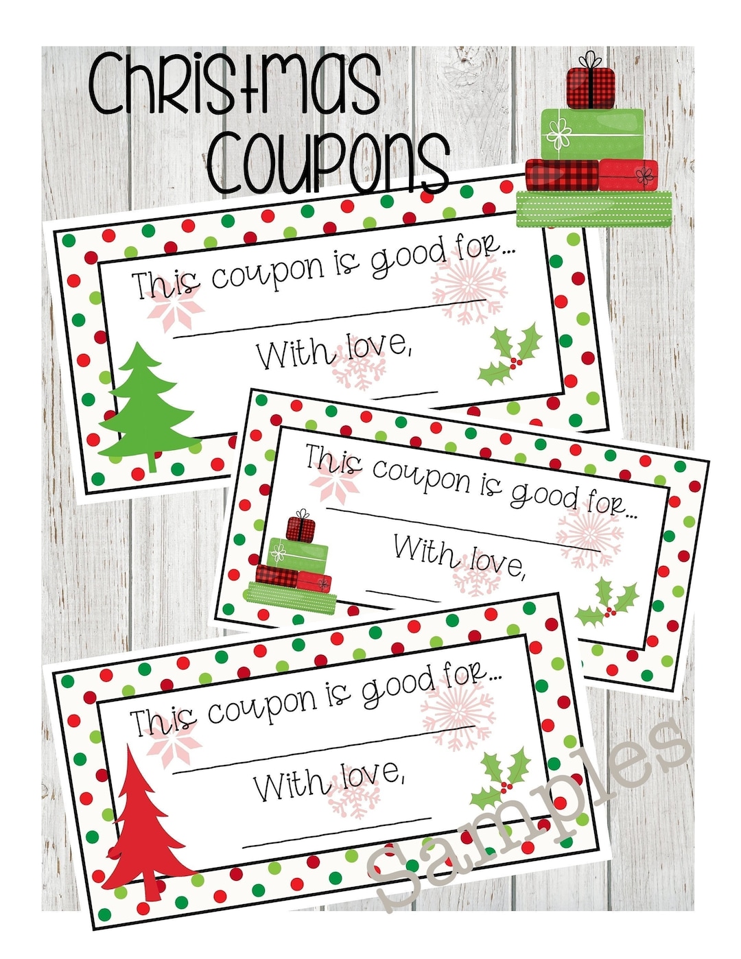 Christmas Coupons, Christmas Gift Coupons, Stocking Stuffer, Printable