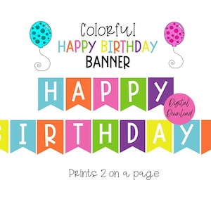 Happy Birthday Banner, Colorful Birthday Banner, Bright Happy Birthday Banner, Birthday Printables, Colorful Birthday Party Decorations