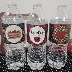 Etiquetas para botellas de agua de manzana, etiquetas para bebidas de manzana, imprimibles de manzana, decoración para fiestas de manzana, etiquetas de otoño, día de Johnny Appleseed, manzana roja, etiquetas