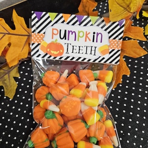 Halloween Treat Bag Toppers, Pumpkin Teeth Candy Corn Bag Toppers, Halloween Printables, Halloween Party Favors, Party Supplies
