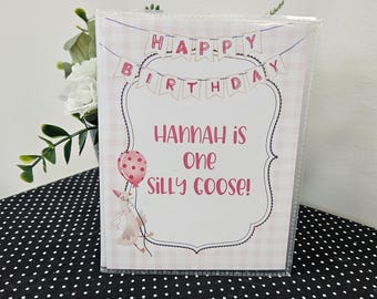 Album photo premier anniversaire One Silly Goose, album photo 4 x 6, 5 x 7, 8 x 10, photo souvenir, livre de souvenirs pour enfants, album de scrapbooking 1er anniversaire rose pour filles