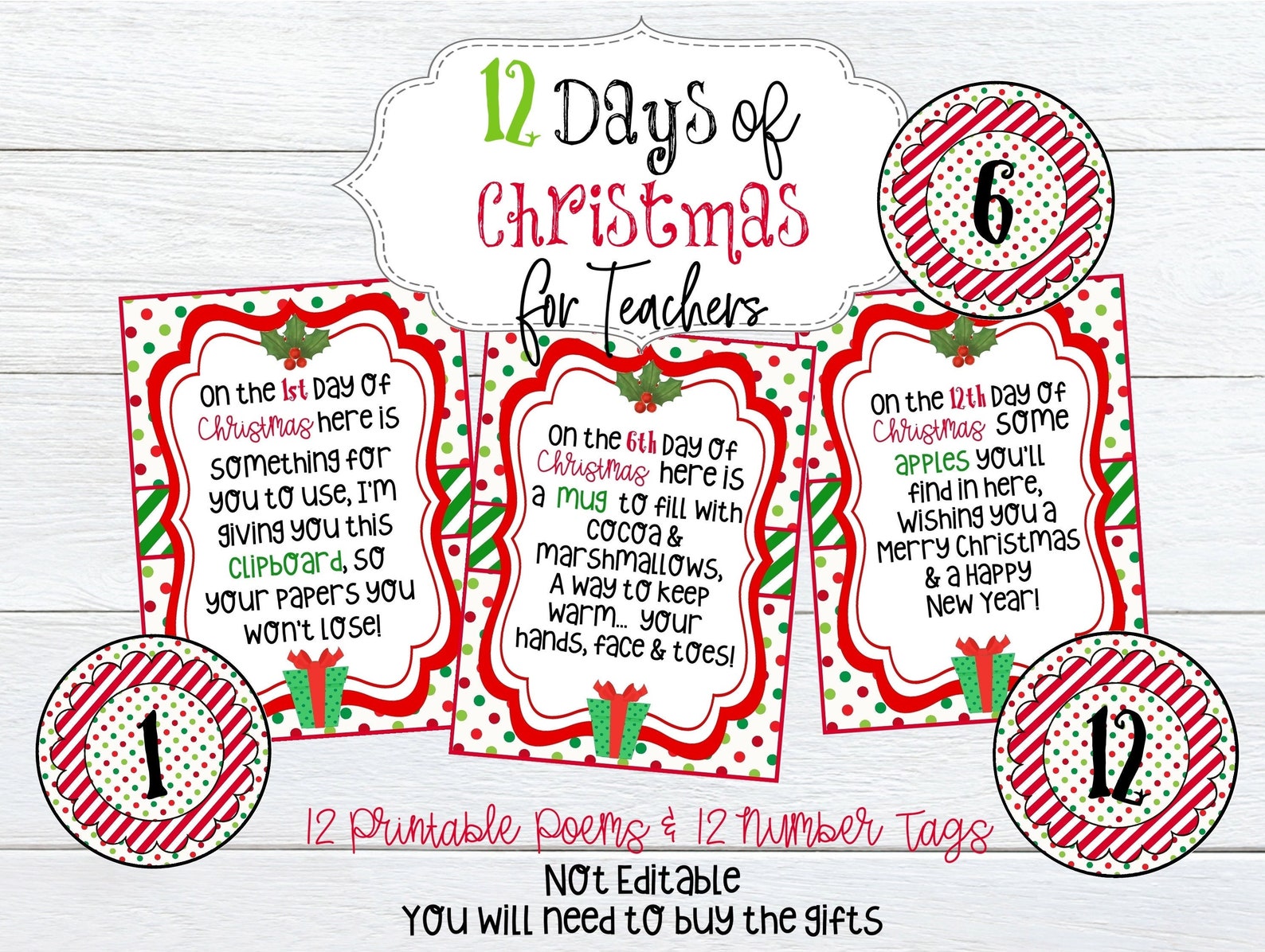 Teachers 12 Days of Christmas Poems, 12 Days of Christmas for Teachers ...