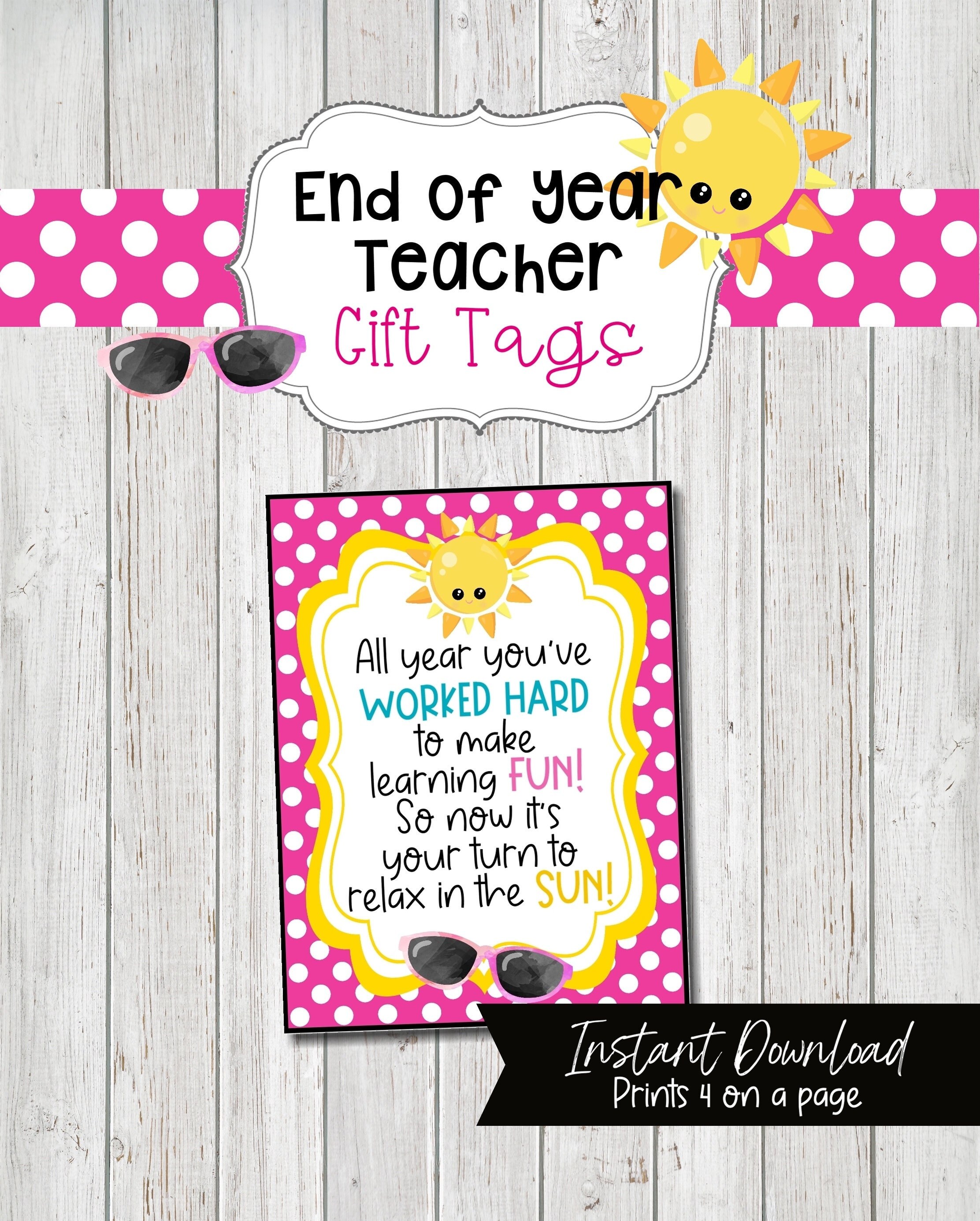 Teacher Gift Tags for the Last Day of School, End of School Year Gift ...