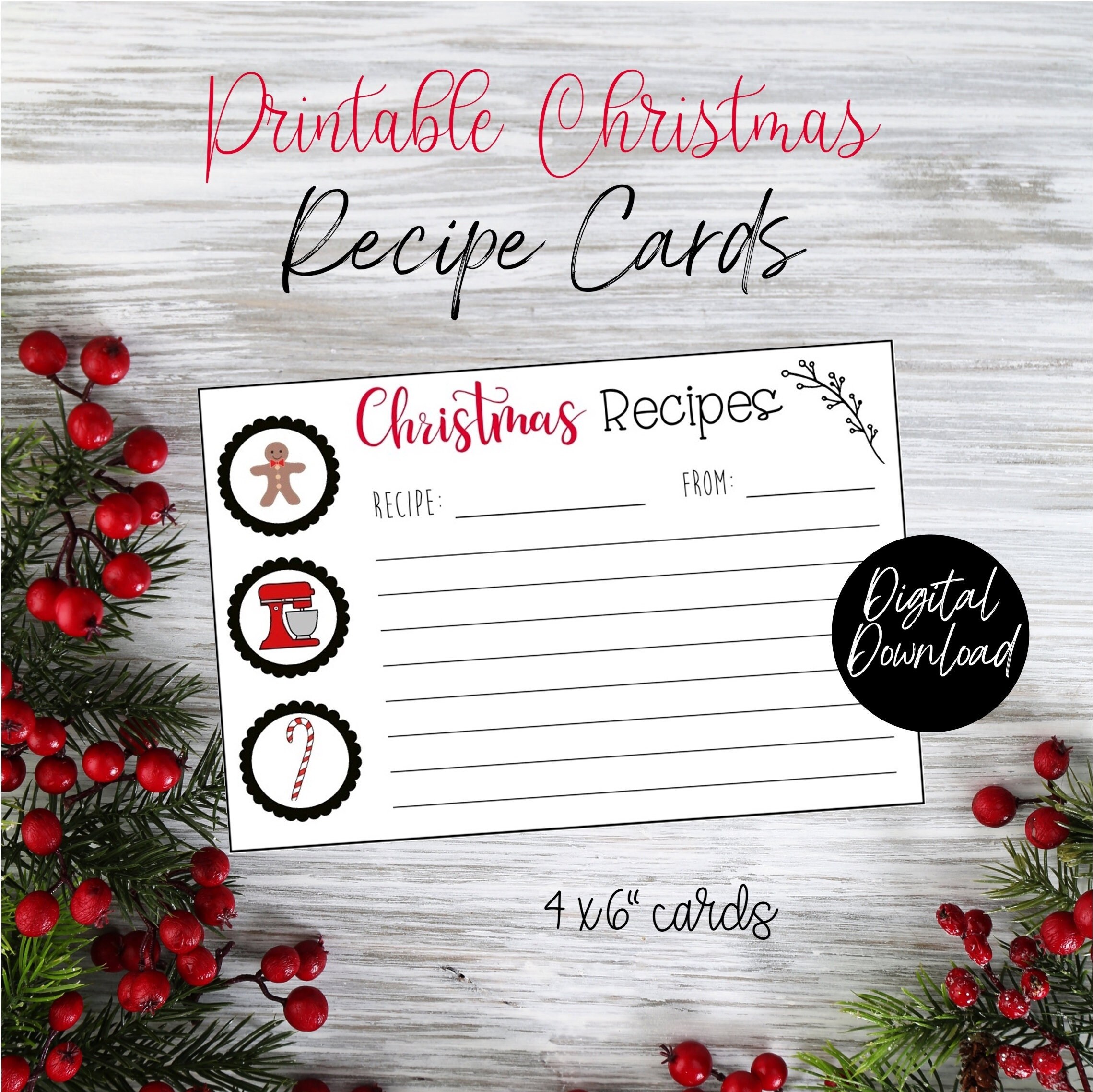 Blank Printable Christmas Recipe Cards Christmas Recipe Etsy
