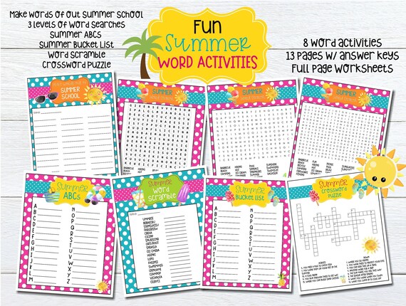 summer word activities kids summer worksheets fun summer etsy