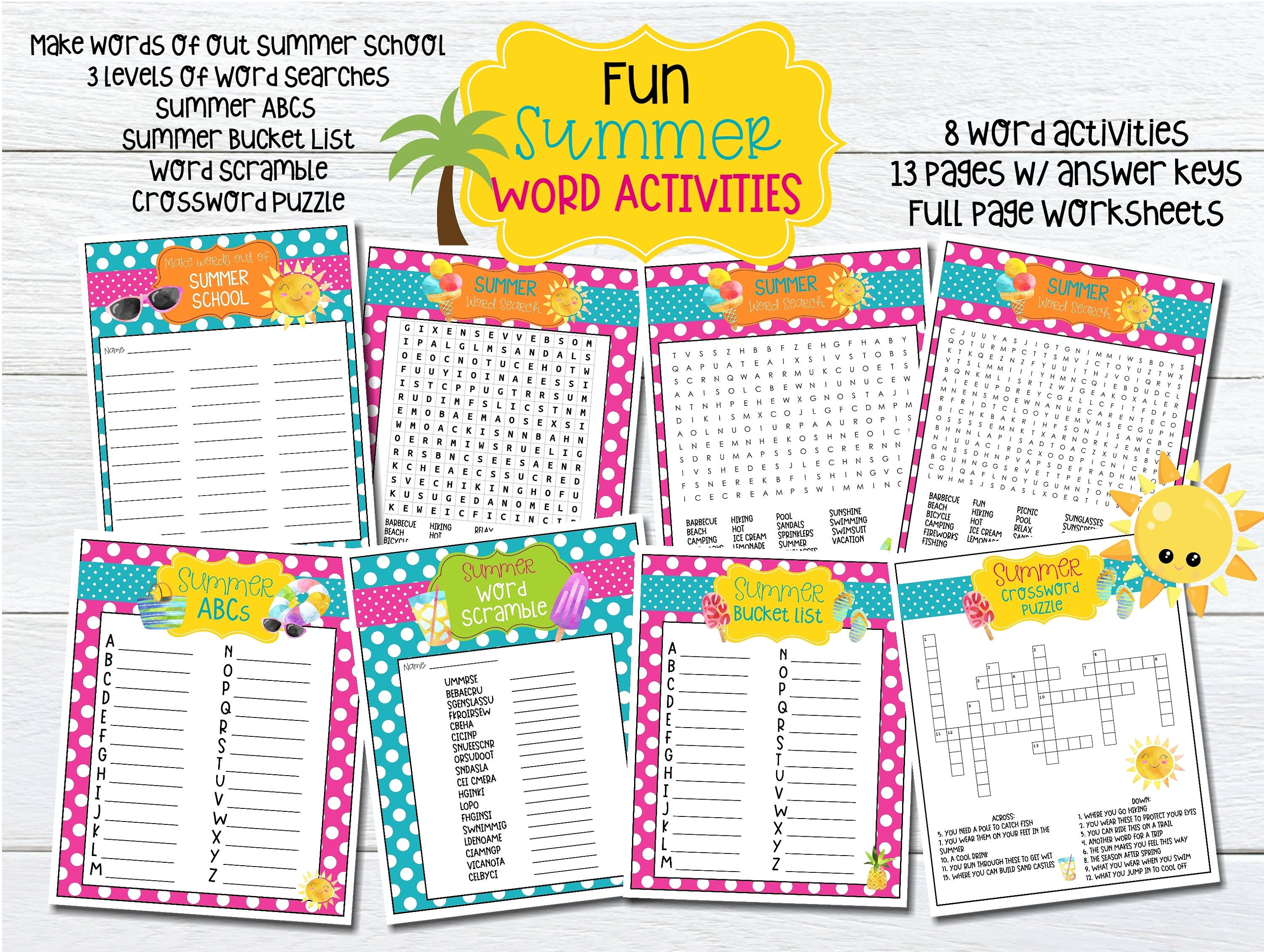 summer word activities kids summer worksheets fun summer etsy