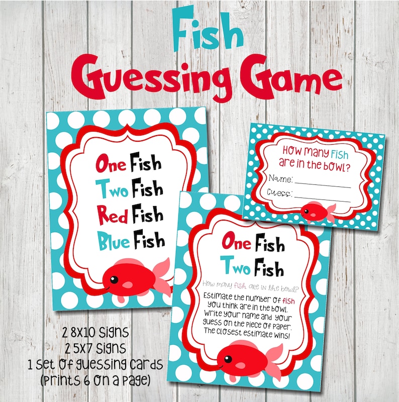 Fish Guessing How Many Game One Fish Two Fish Guessing Game Etsy