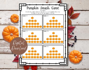 Jeu imprimable Smash citrouille - activité d'automne amusante pour les enfants, jeu stratégique d'Halloween pour la classe, jeu de fête de Thanksgiving, fête de famille