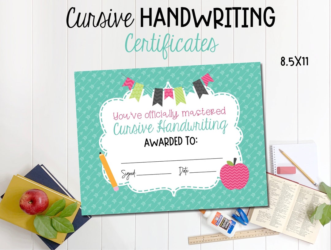 Cursive Handwriting Certificates, Handwriting Award, Cursive