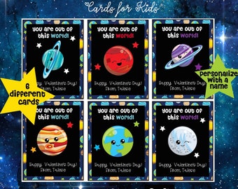 Kids Space Valentine's Day Cards, Space Valentines, Planets Valentine's Day Cardss, Happy Valentine's Day, Boys and Girls Valentines, Love