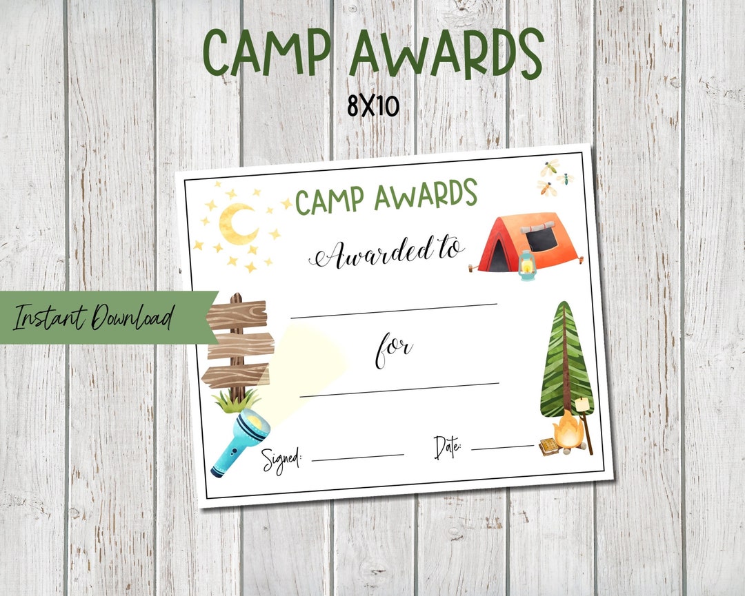 Camp Award Certificates, Boy & Girl Summer Camp Awards, Printable