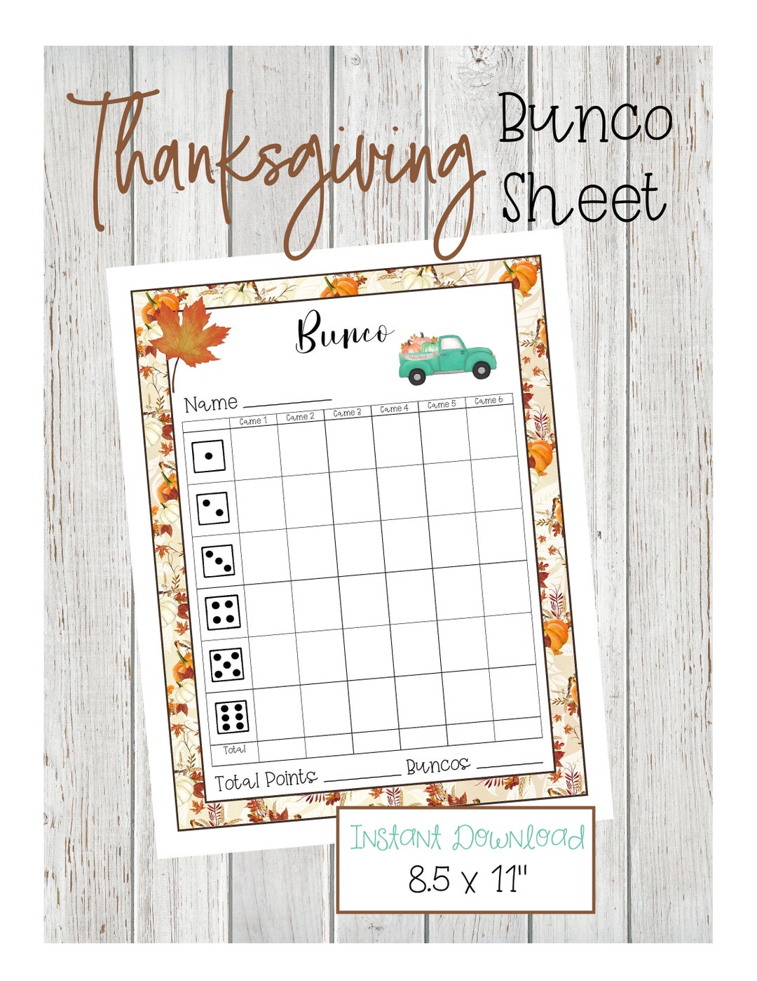 Bunco Worksheets, Thanksgiving Bunco Sheet, November Bunco ...