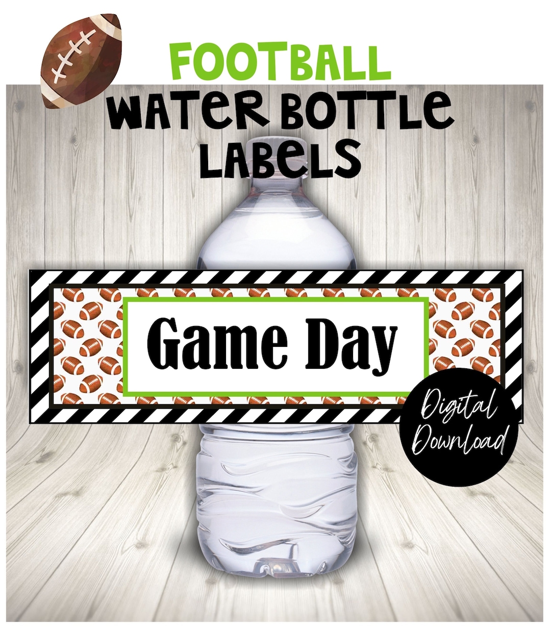 Football Water Bottle Labels, Game Day Water Bottle Labels, the Big