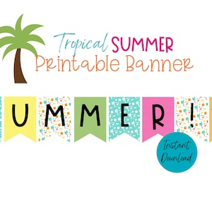 Banner de verano tropical, Banner de verano imprimible, Decoraciones para fiestas de verano, Decoración de verano, Imprimibles de verano, Descarga digital, Banner
