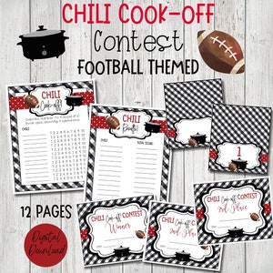 Chili Cook-off Contest Football Themed, Football Chili Cook-off Score Sheets, Chili Contest, Football, Digital Download