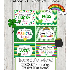 St. Patrick's Day Lunch Box Notes for Kids, St. Patrick's Day Gift Tags ...