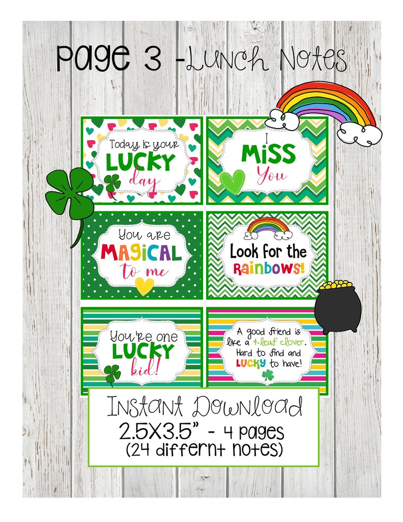 St. Patrick's Day Lunch Box Notes for Kids, St. Patrick's Day Gift Tags ...