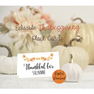 Thanksgiving Place Cards, Place Setting Cards, Thanksgiving Name Cards, Digital Place Cards, Printable Place Cards, Food Labels, Table Decor