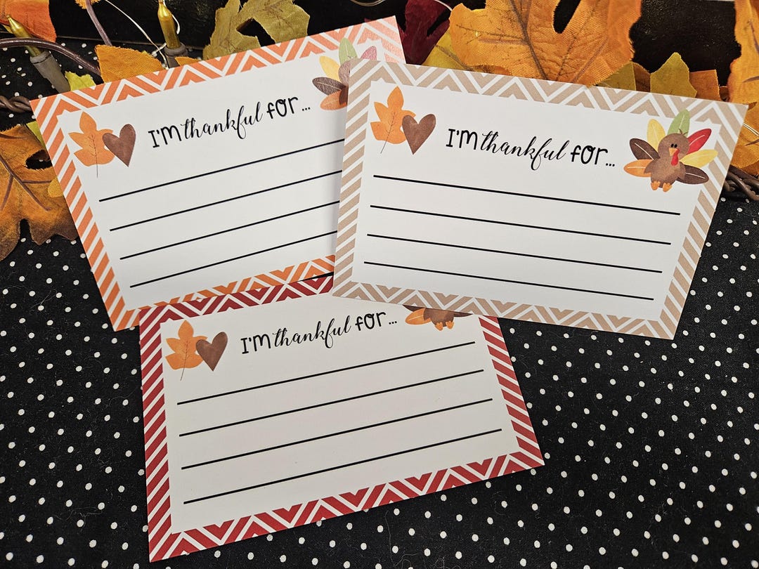 Printable Thankful Cards for Thanksgiving, Thanksgiving Notecards, I Am ...