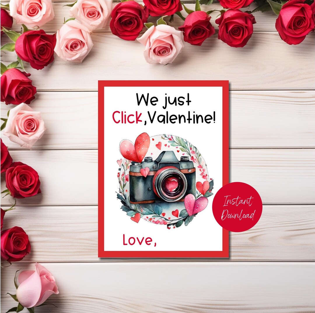 Kids Camera Valentines Day Cards, We Just Click Valentines, Printable ...
