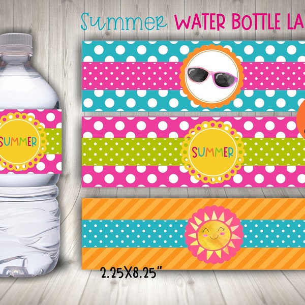 Étiquettes de bouteille d'eau d'été, étiquettes de bouteille d'eau imprimables pour l'été, fournitures de fête d'été, imprimables d'été, étiquettes de boisson d'été, numérique