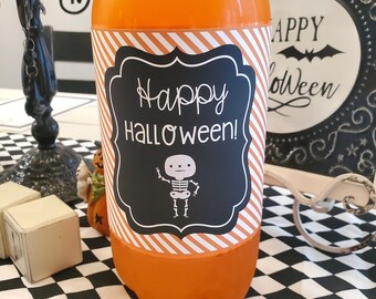 Skeleton and Ghost Halloween Soda Drink Labels, Printable Drink Labels for Halloween, 2 Liter Soda Halloween Labels, Happy Halloween Labels