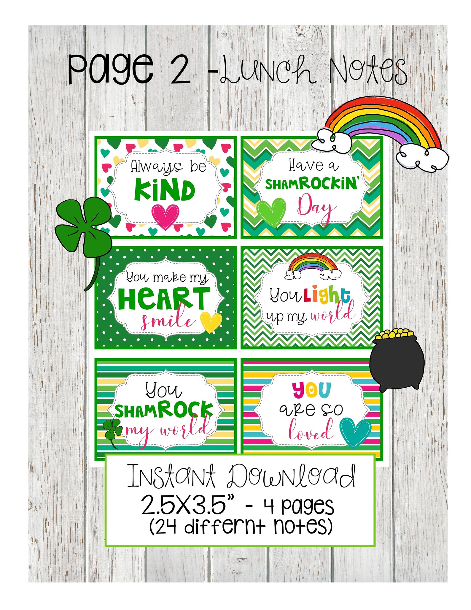 St. Patrick's Day Lunch Box Notes for Kids, St. Patrick's Day Gift Tags ...