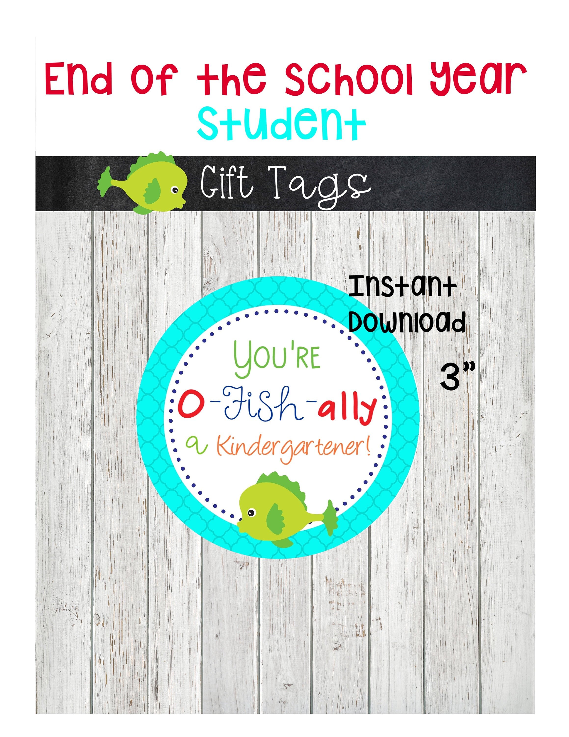 You're O-fish-ally a Kindergartener Gift Tag, Printable Gift Tags, Last Day of School Kindergarten Gift Tags, Pre-School Graduation