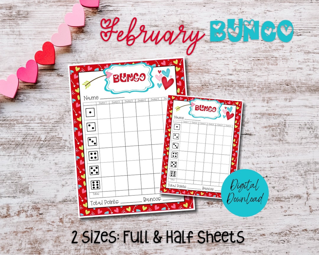 February Bunco Score Card Valentines Bunco Sheets Printable - Etsy