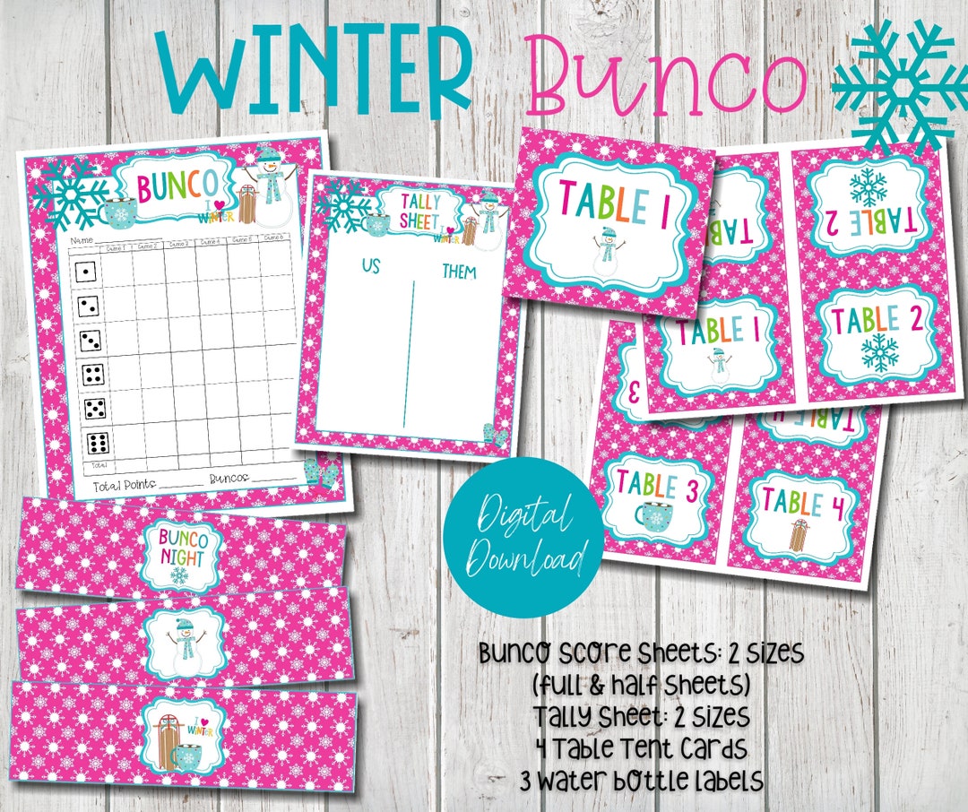 Winter Bunco Bundle, January Bunco Score Cards, Winter Pink & Turquoise ...