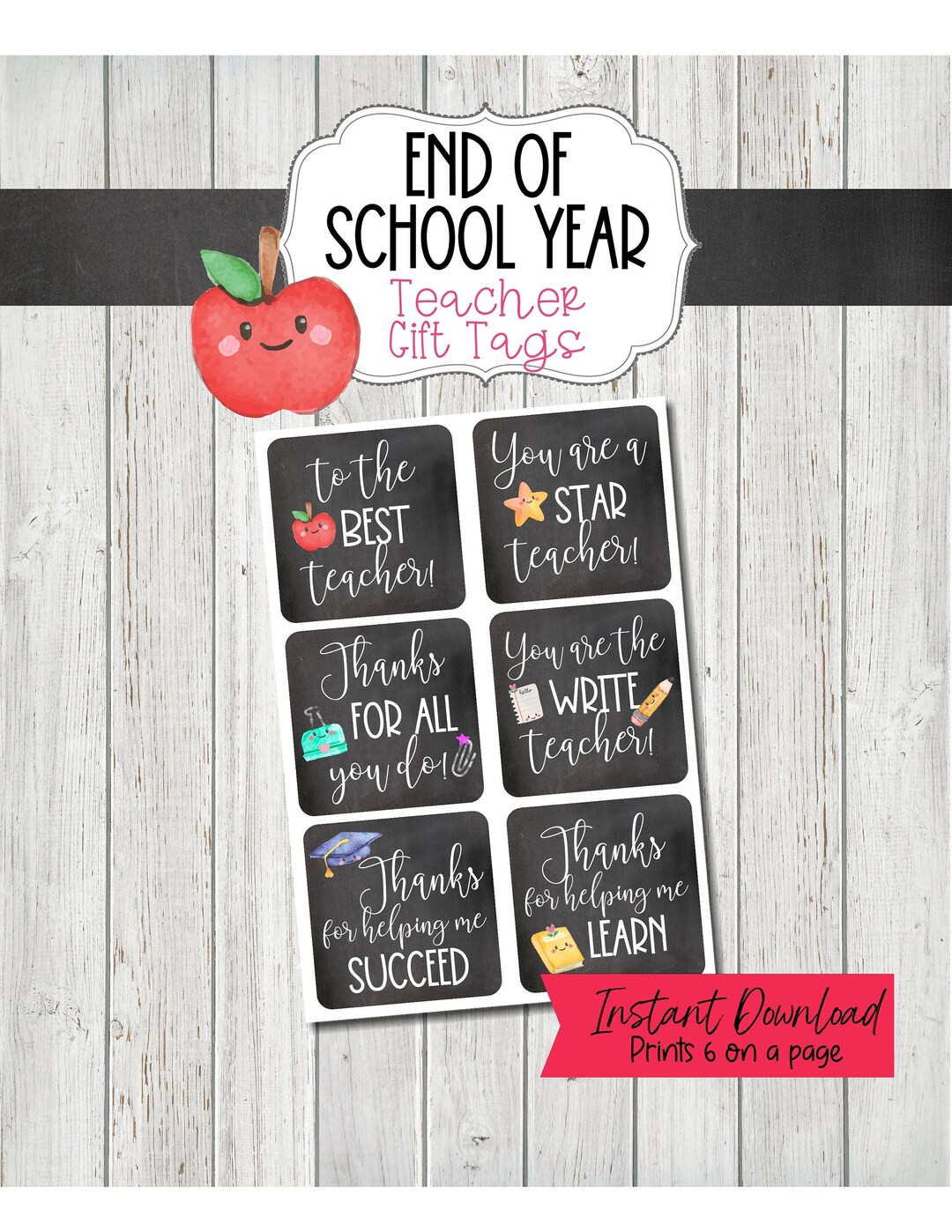 Teacher Gift Tags for the Last Day of School, End of School Year Gift ...
