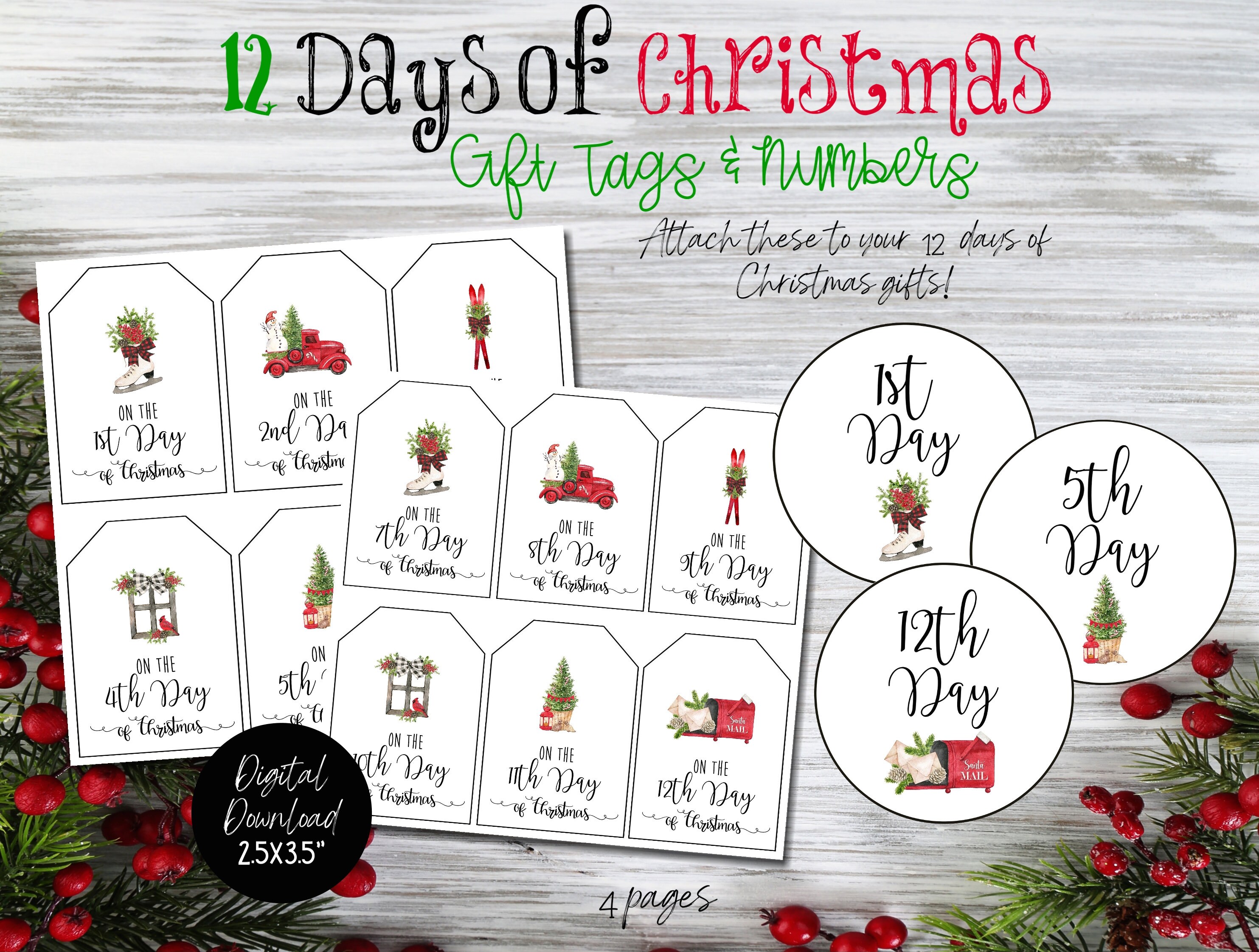 12 Days of Christmas Printable Gift Tags Twelve Days of Christmas