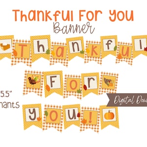 Banner de agradecimiento por ti, banner imprimible de Acción de Gracias, banner imprimible para Acción de Gracias, decoraciones de Acción de Gracias, banner digital