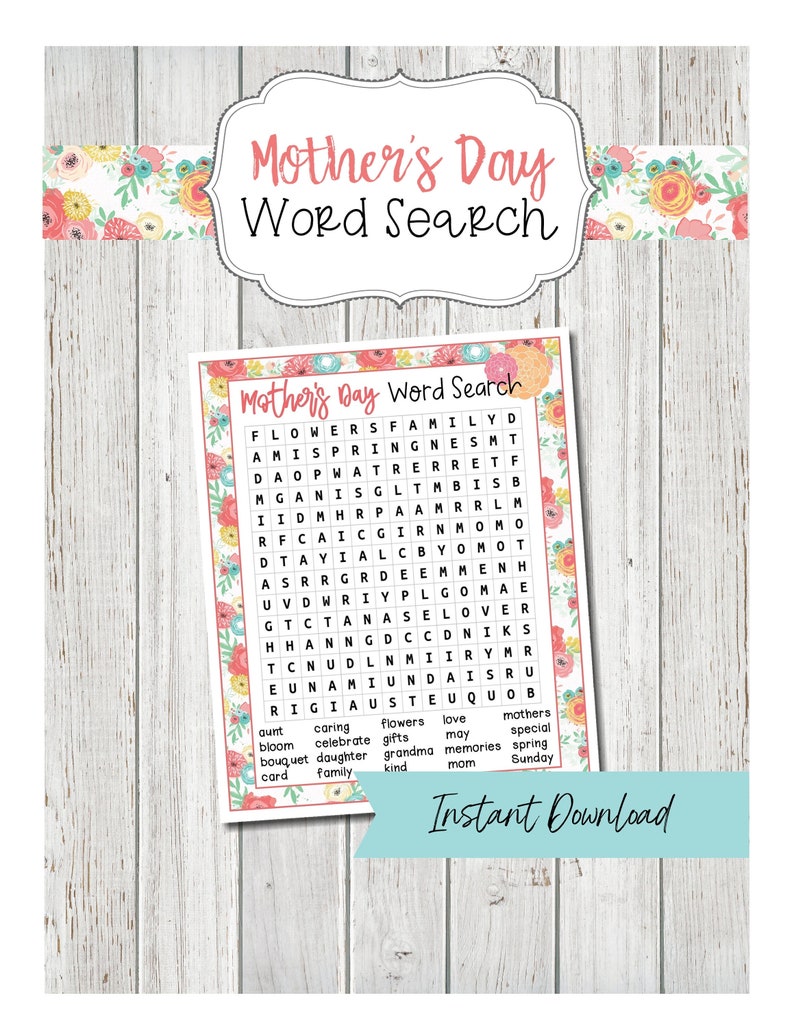 Mother's Day Word Search Mother's Day Word Activities - Etsy