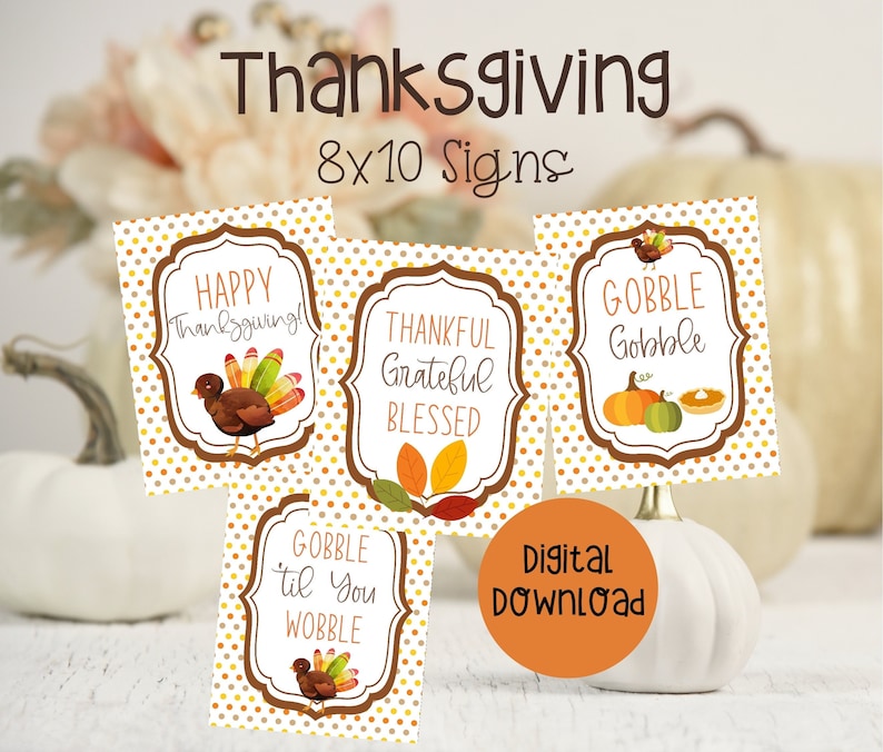 Set of 4 Printable Thanksgiving Signs 8x10 Thanksgiving - Etsy