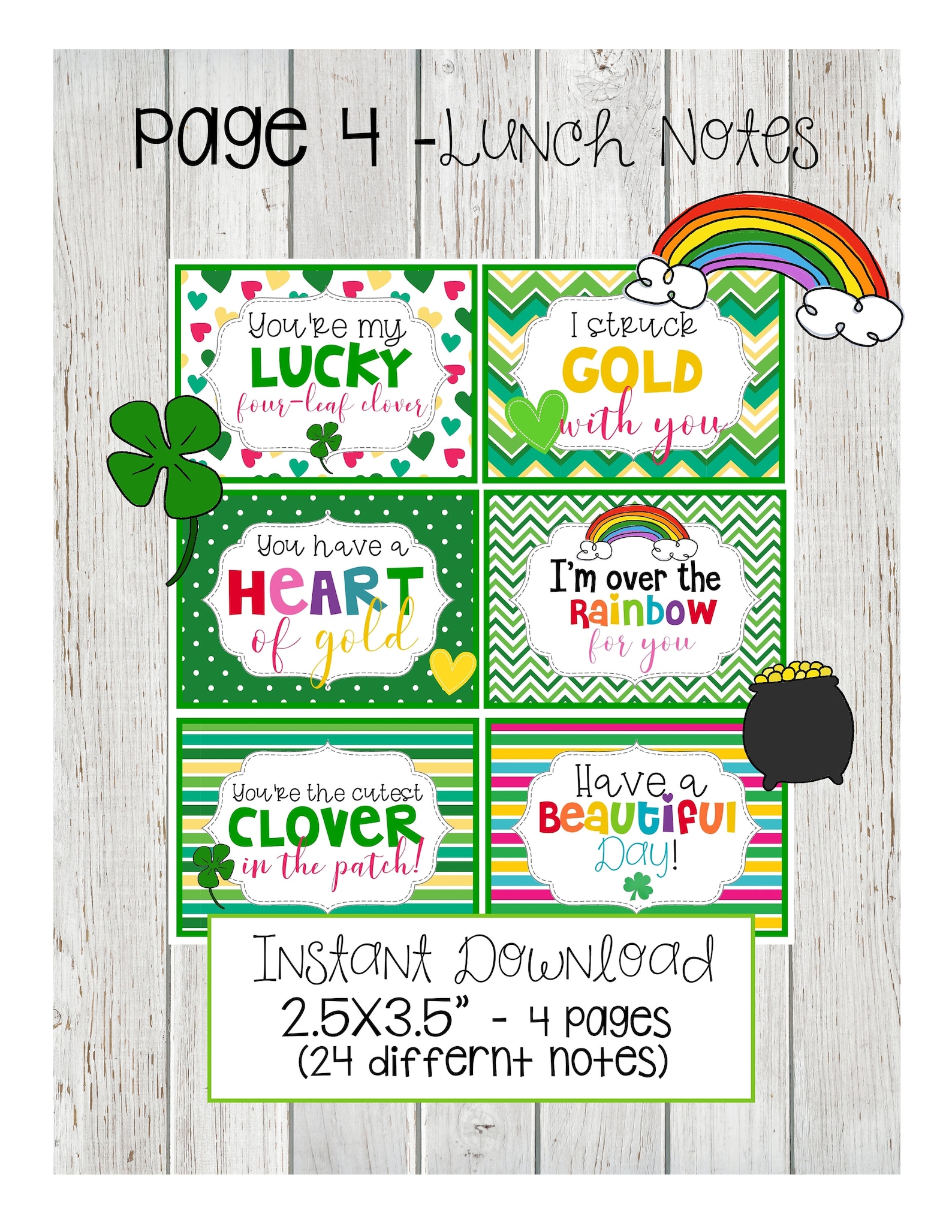 St. Patrick's Day Lunch Box Notes for Kids, St. Patrick's Day Gift Tags ...