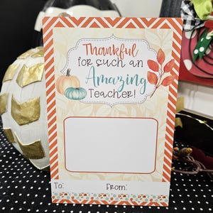 Printable Teacher Gift Card Holder, Thanksgiving Gift Card Holder, 4x6&quot; Gift Card Printable, Thanksgiving Gifts for Teachers, Gift Ideas