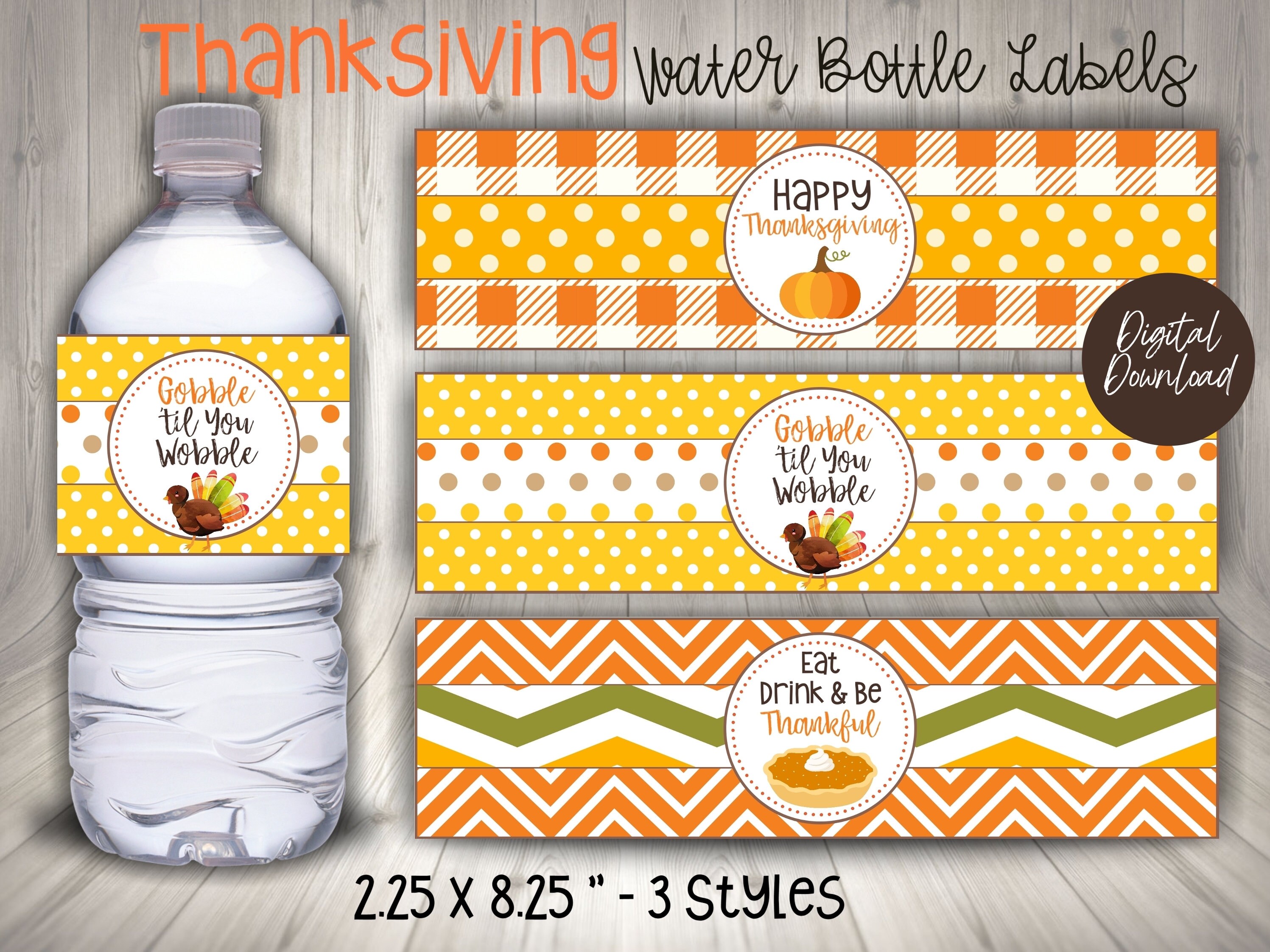 Printable Drink Labels for Thanksgiving, Thanksgiving Water Bottle Labels, Happy Thanksgiving Drink Labels, Eat Drink and Be Thankful