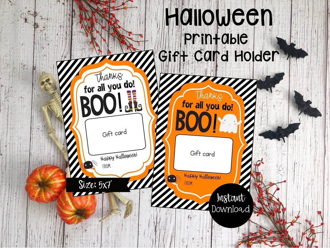 Printable Halloween Gift Card Holder, 5x7 Gift Card Holder, Halloween