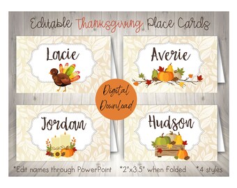Tarjetas de lugar para Acción de Gracias, Tarjetas de lugar para otoño, Tarjetas de lugar imprimibles para Acción de Gracias, Tarjetas con nombres para la decoración de mesas de Acción de Gracias, Decoración de mesa de otoño
