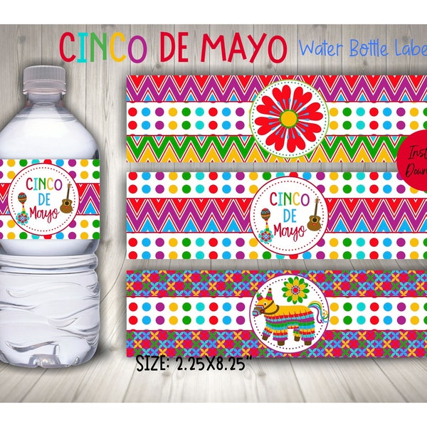 Cinco de Mayo Water Bottle Labels, Printable Drink Labels for Cinco de Mayo, Printable Water Bottle Labels, Cinco de Mayo Party Supplies