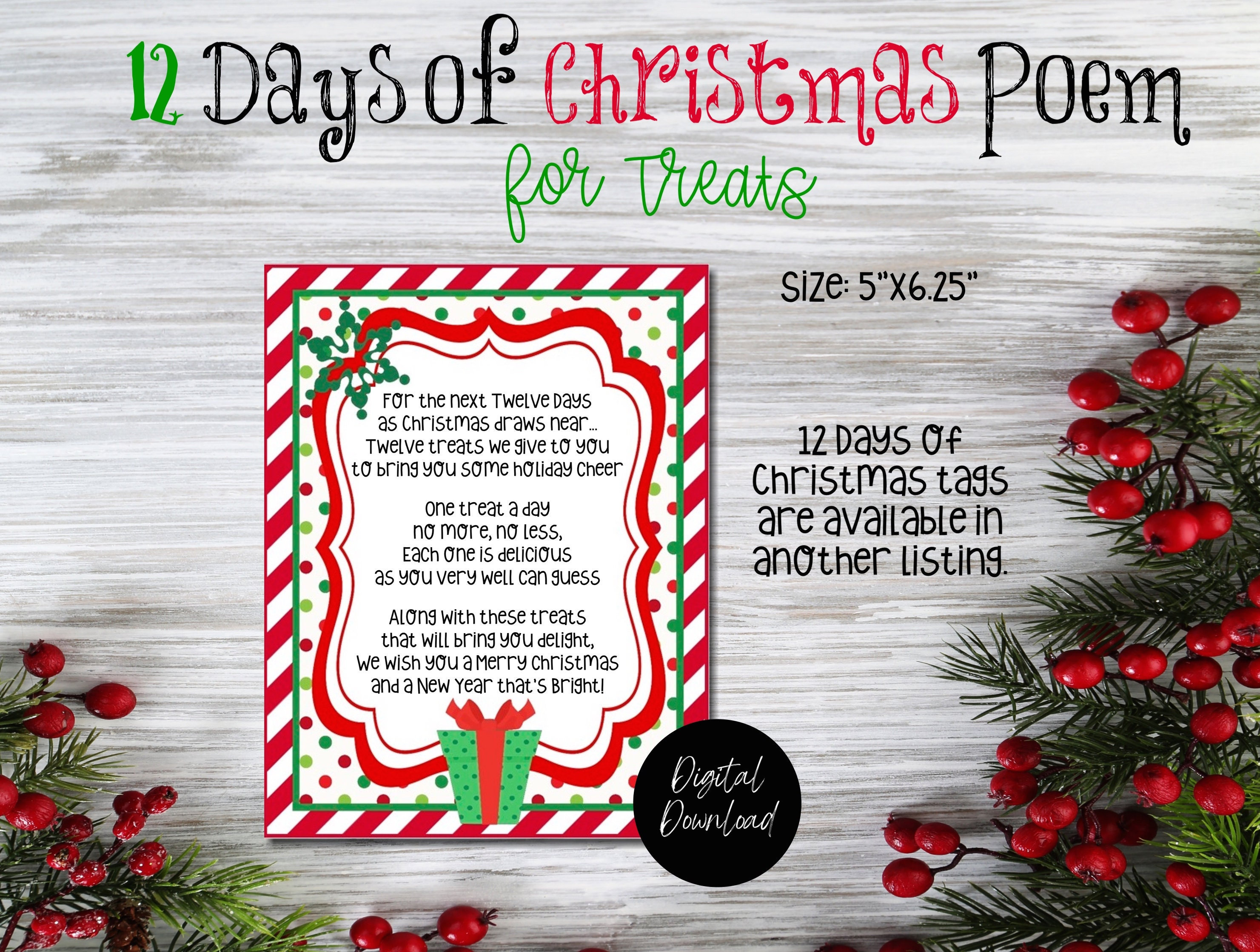 12 days of christmas poem for treats, 12 days of christmas