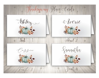 Place Cards for Thanksgiving, Thanksgiving Place Cards, Fall Place Cards, Fall Pumpkin Place Cards, Name Cards, Place Setting Name Cards
