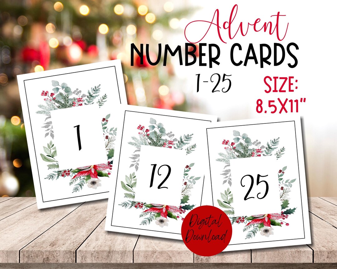 Advent Calendar Number Cards, Big Christmas Advent Cards, Christmas ...