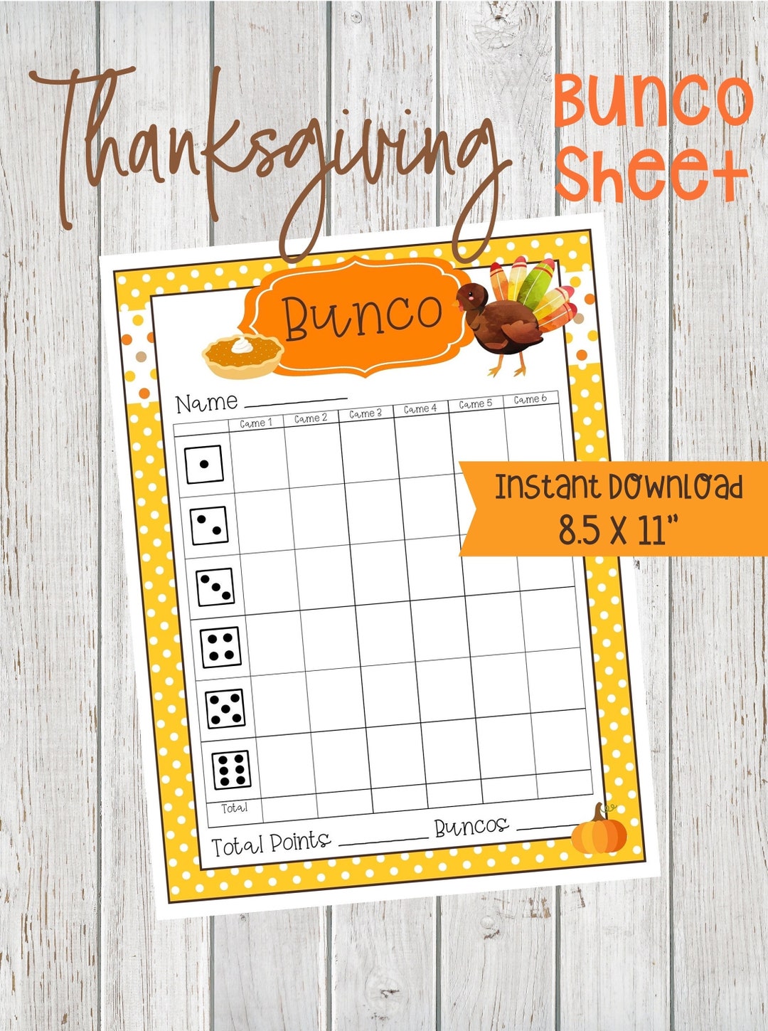 Bunco Worksheets, November Bunco Printables, Bunco Sheets for ...