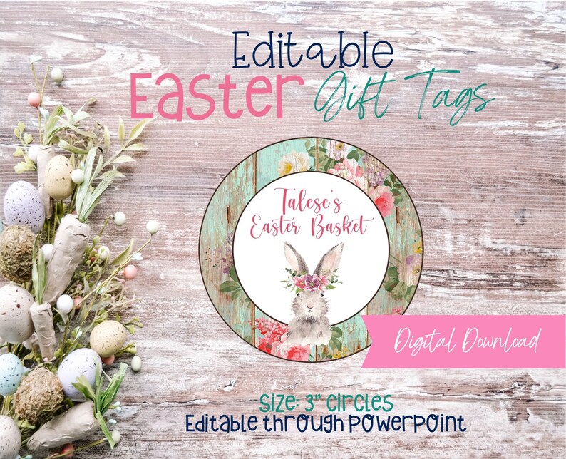 Editable Easter Name Tags Printable Easter Tags for Baskets Etsy