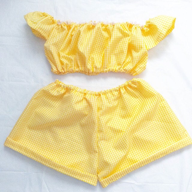 yellow gingham two piece set