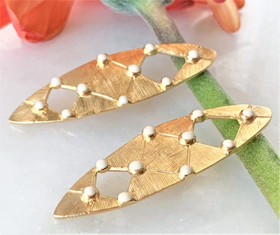 1970’s Grid Patterned Open Work Gold Tone Stick E… - image 5