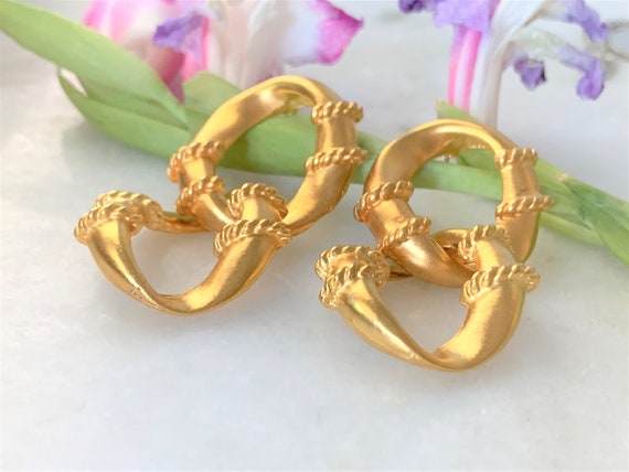 Oversized Angular Link Satin Gold Chain Drop Pier… - image 7